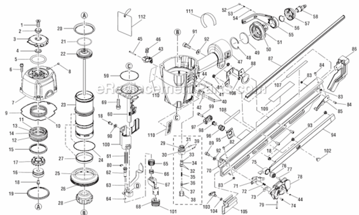 Page A Diagram and Parts List for R350RHD  Ridgid Nailer