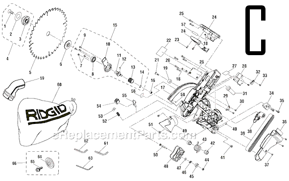 Page C Diagram and Parts List for R4121  Ridgid Miter Saw