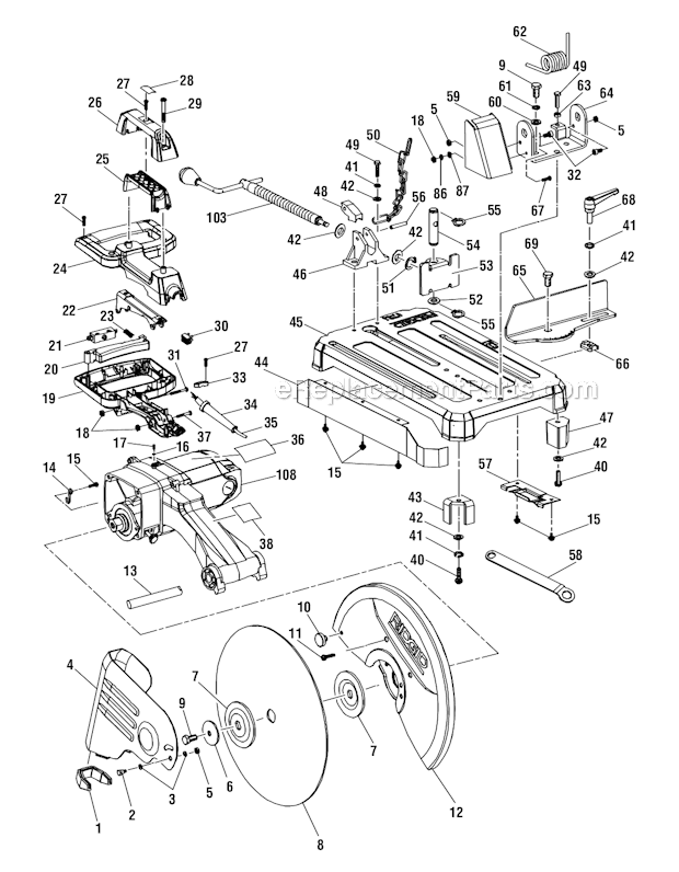 Page A Diagram and Parts List for R4141  Ridgid Chop Saw