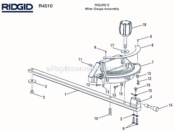 Page E Diagram and Parts List for R4510  Ridgid Table Saw