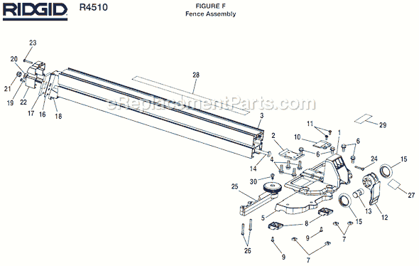 Page F Diagram and Parts List for R4510  Ridgid Table Saw