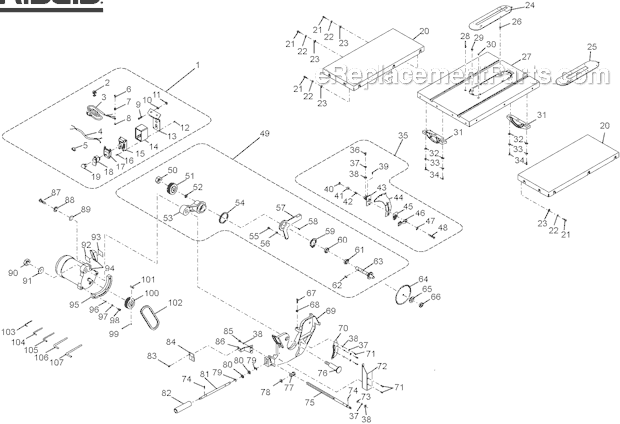 Page A Diagram and Parts List for R4512  Ridgid Table Saw
