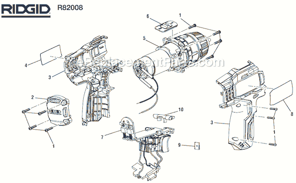 Page A Diagram and Parts List for R82008  Ridgid Cordless Drill