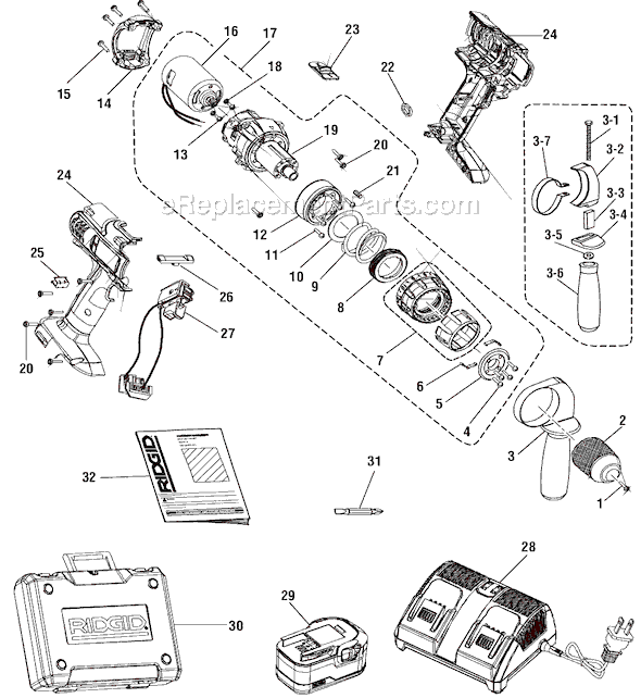Page A Diagram and Parts List for R83015 after G0343 Ridgid Cordless Drill