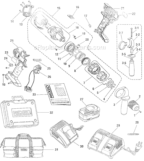 Page A Diagram and Parts List for R84015 after G0304 Ridgid Cordless Drill