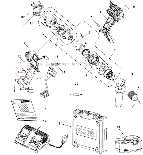 Page A Diagram and Parts List for R84015 before G0304 Ridgid Cordless Drill