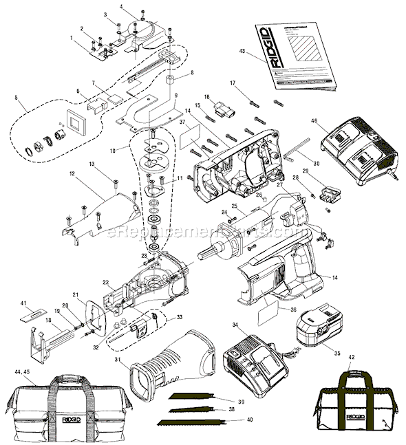 Page A Diagram and Parts List for R844 after G0343 Ridgid Reciprocating Saw