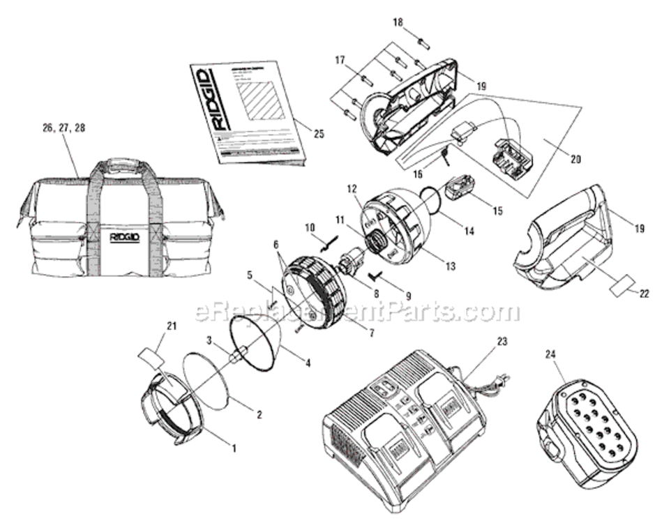 Page A Diagram and Parts List for R849  Ridgid Worklight & Flashlight
