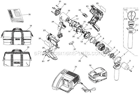 Page A Diagram and Parts List for R851150  Ridgid Hammer Drill