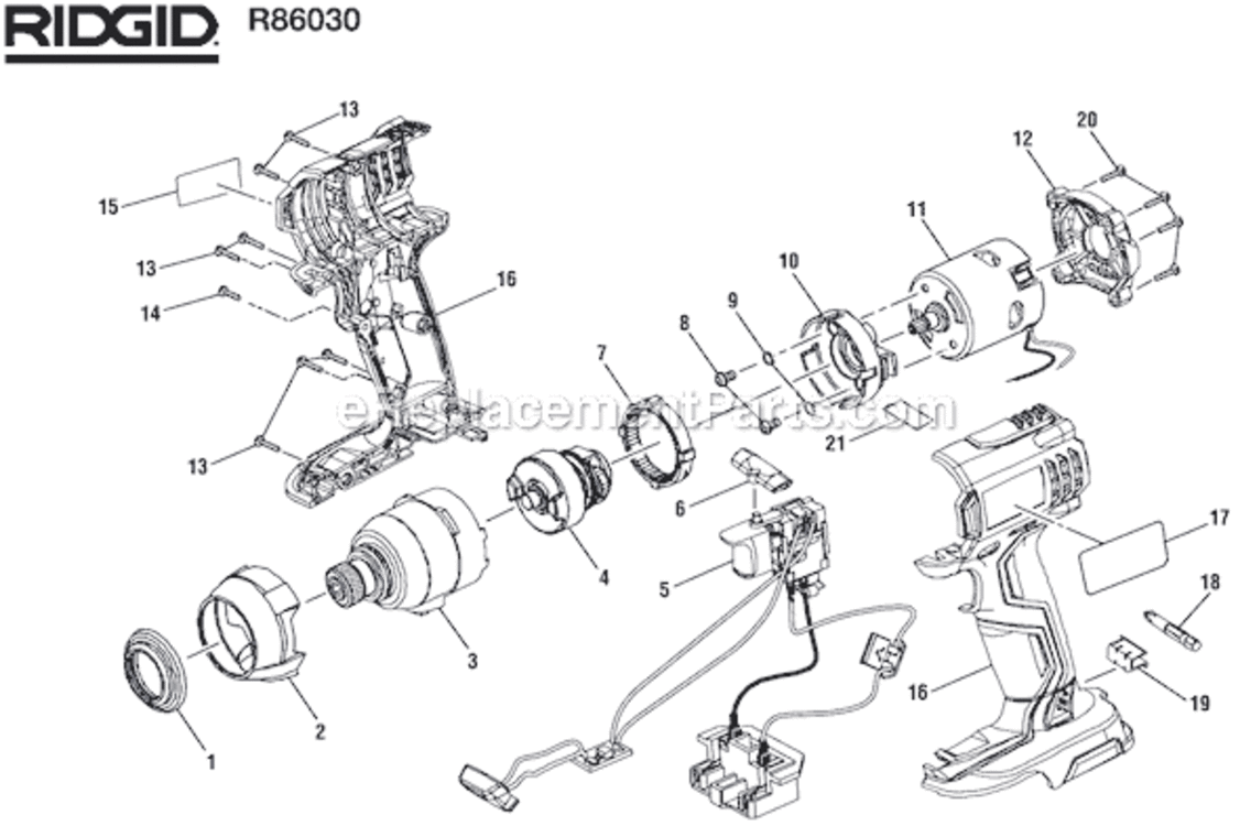 Page A Diagram and Parts List for R86030  Ridgid Impact Driver