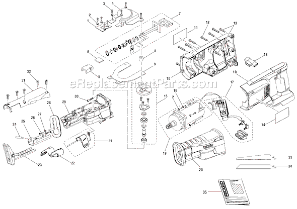 Page A Diagram and Parts List for R884  Ridgid Reciprocating Saw