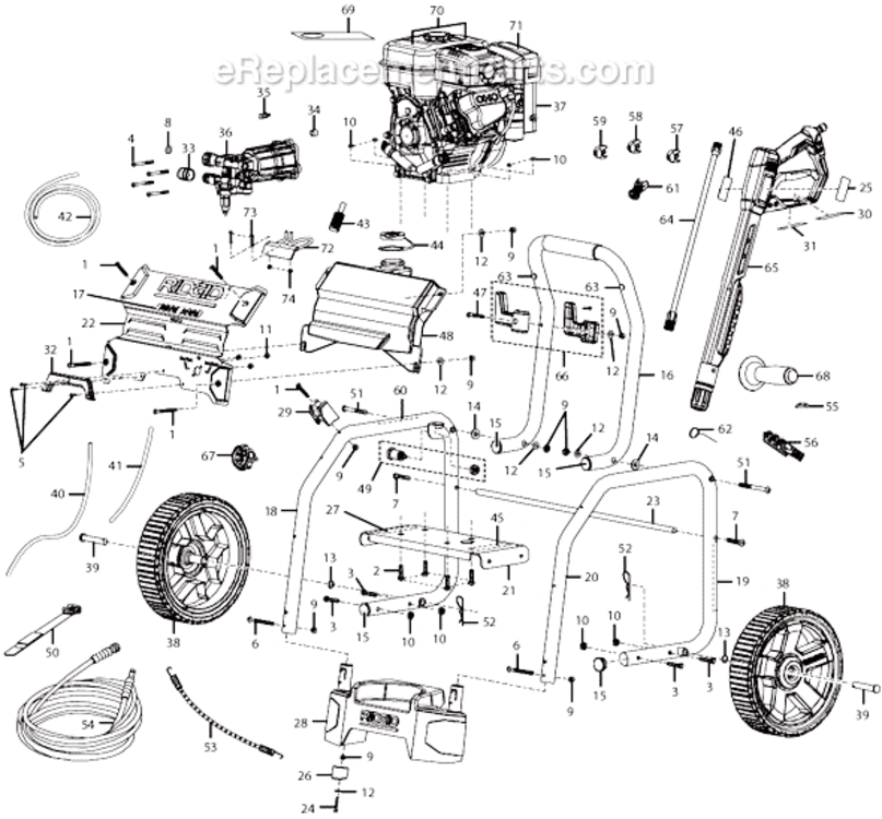 Page A Diagram and Parts List for RD80947  Ridgid Pressure Washer