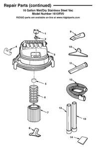 1610rv Vac Assembly Diagram and Parts List for AM2265  Ridgid Industrial Fan / Circulator