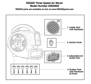Am22650 Air Mover Assembly Diagram and Parts List for AM2265  Ridgid Industrial Fan / Circulator
