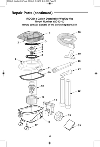 Vac4010 Vac Assembly Diagram and Parts List for AM2265  Ridgid Industrial Fan / Circulator