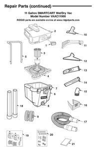 Vac11000 Vac Assembly Diagram and Parts List for AM2265  Ridgid Industrial Fan / Circulator