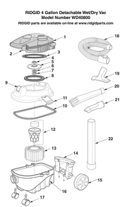 Wd40800 Vac Assembly Diagram and Parts List for AM2265  Ridgid Industrial Fan / Circulator