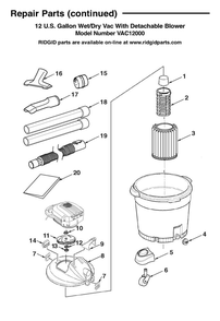 Vac12000 Vac Assembly Diagram and Parts List for AM2265  Ridgid Industrial Fan / Circulator