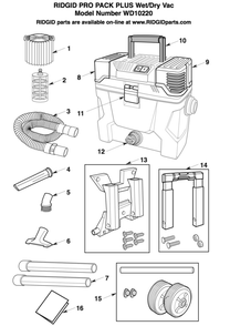 Wd10220 Vac Assembly Diagram and Parts List for AM2265  Ridgid Industrial Fan / Circulator