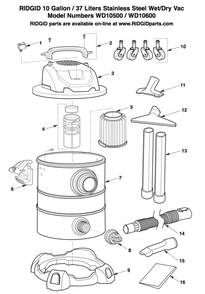 Wd10600 Vac Assembly Diagram and Parts List for AM2265  Ridgid Industrial Fan / Circulator