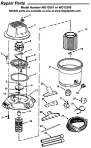 Wd12300, Wd12001 Vac Assembly Diagram and Parts List for AM2265  Ridgid Industrial Fan / Circulator
