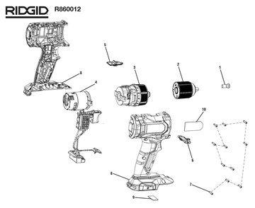 Fig-0 Diagram and Parts List for R860012  Ridgid Cordless Drill
