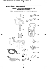 Vac5000 Vac Assembly Diagram and Parts List for AM2265  Ridgid Industrial Fan / Circulator