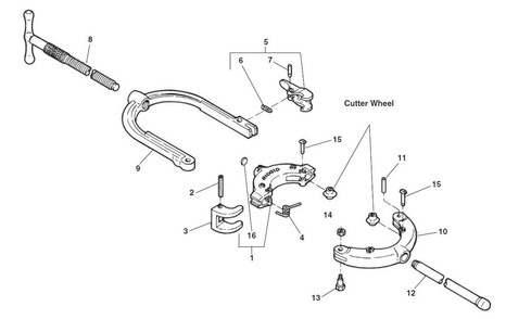 424 Hinged Pipe Cutter Diagram and Parts List for 466-D 90995 Ridgid Pipe Tools