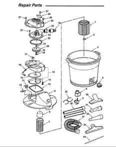 Wd16500, Wd1665bg, Wd1665bk, Wd1665st Vac Assembly Diagram and Parts List for AM2265  Ridgid Industrial Fan / Circulator