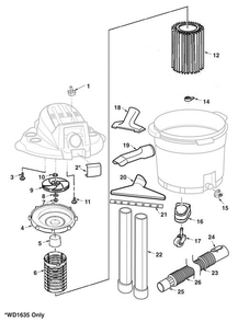 Wd16350, Wd1635ac, Wd1635rg, Wd1635sd Vac Assembly Diagram and Parts List for AM2265  Ridgid Industrial Fan / Circulator