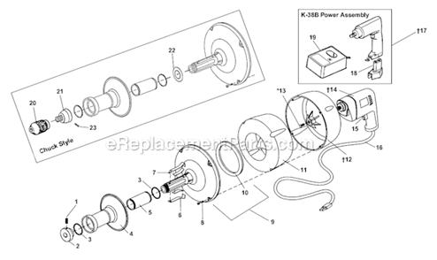Page A Diagram and Parts List for K-38B  Ridgid Drain Cleaner