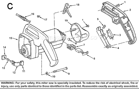 Page C Diagram and Parts List for MS10502  Ridgid Miter Saw