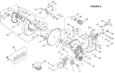 Page B Diagram and Parts List for MS1065LZA  Ridgid Miter Saw