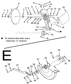 Page E Diagram and Parts List for MS12502  Ridgid Miter Saw