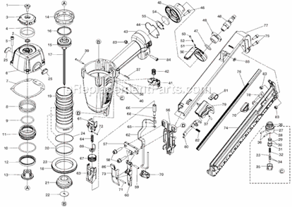 Page A Diagram and Parts List for R250AFA  Ridgid Nailer