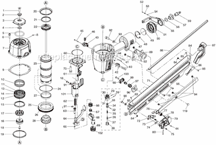 Page A Diagram and Parts List for R350RHA  Ridgid Nailer