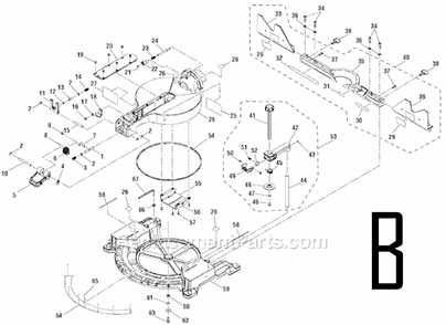 Page B Diagram and Parts List for R4121  Ridgid Miter Saw