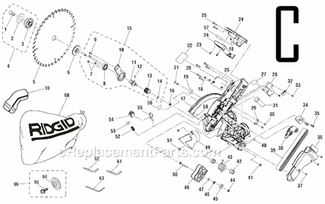 Page C Diagram and Parts List for R4121  Ridgid Miter Saw