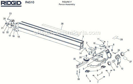 Page F Diagram and Parts List for R4510  Ridgid Table Saw