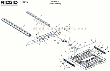 Page G Diagram and Parts List for R4510  Ridgid Table Saw