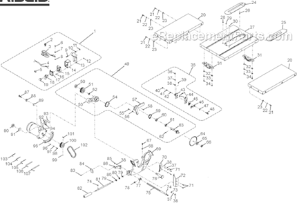 Page A Diagram and Parts List for R4512  Ridgid Table Saw