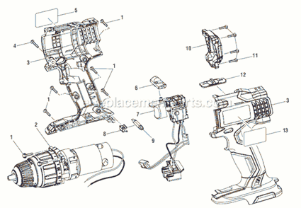 Part Location Diagram of 210039003 Ridgid Motor-Gear Train And Chuck Assembly