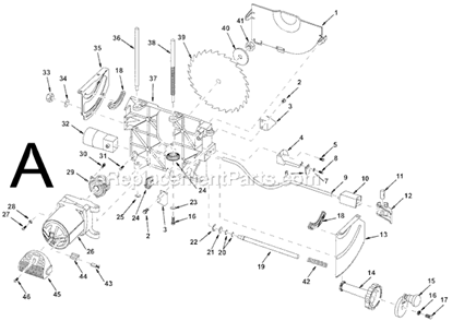 Page A Diagram and Parts List for TS24000  Ridgid Table Saw
