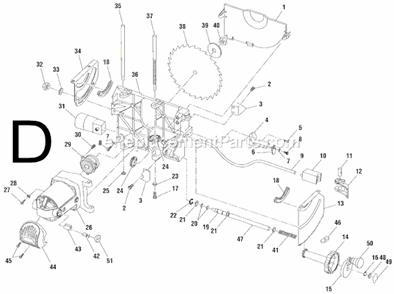 Page D Diagram and Parts List for TS2410LS  Ridgid Table Saw
