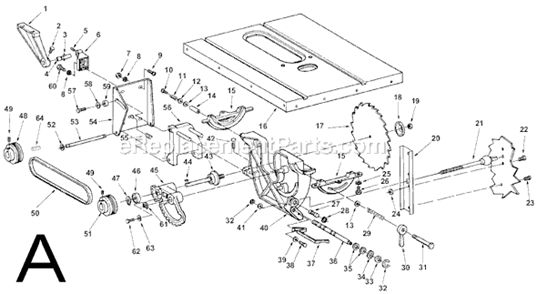 Page A Diagram and Parts List for TS24240  Ridgid Table Saw