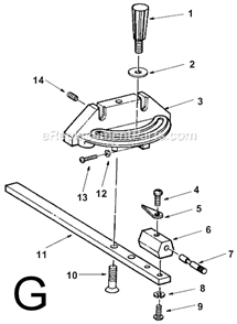 Page G Diagram and Parts List for TS24240  Ridgid Table Saw