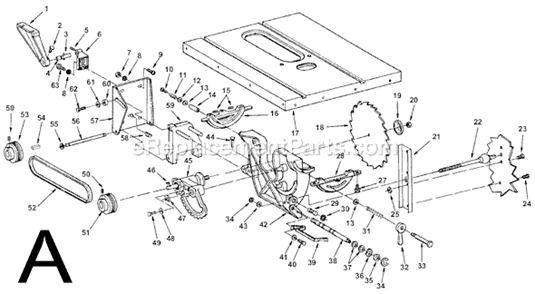 Page A Diagram and Parts List for TS24241  Ridgid Table Saw