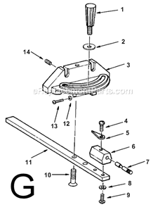Page G Diagram and Parts List for TS24241  Ridgid Table Saw