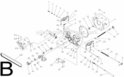 Page B Diagram and Parts List for TS3650  Ridgid Table Saw
