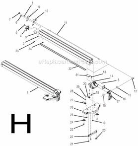 Page H Diagram and Parts List for TS3650  Ridgid Table Saw
